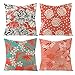 Lieson Paquete de 4 fundas de almohada para exteriores, fundas de cojín decorativas de 40 x 40 cm, para cama, color rojo, hojas de diente de león de flores, lino