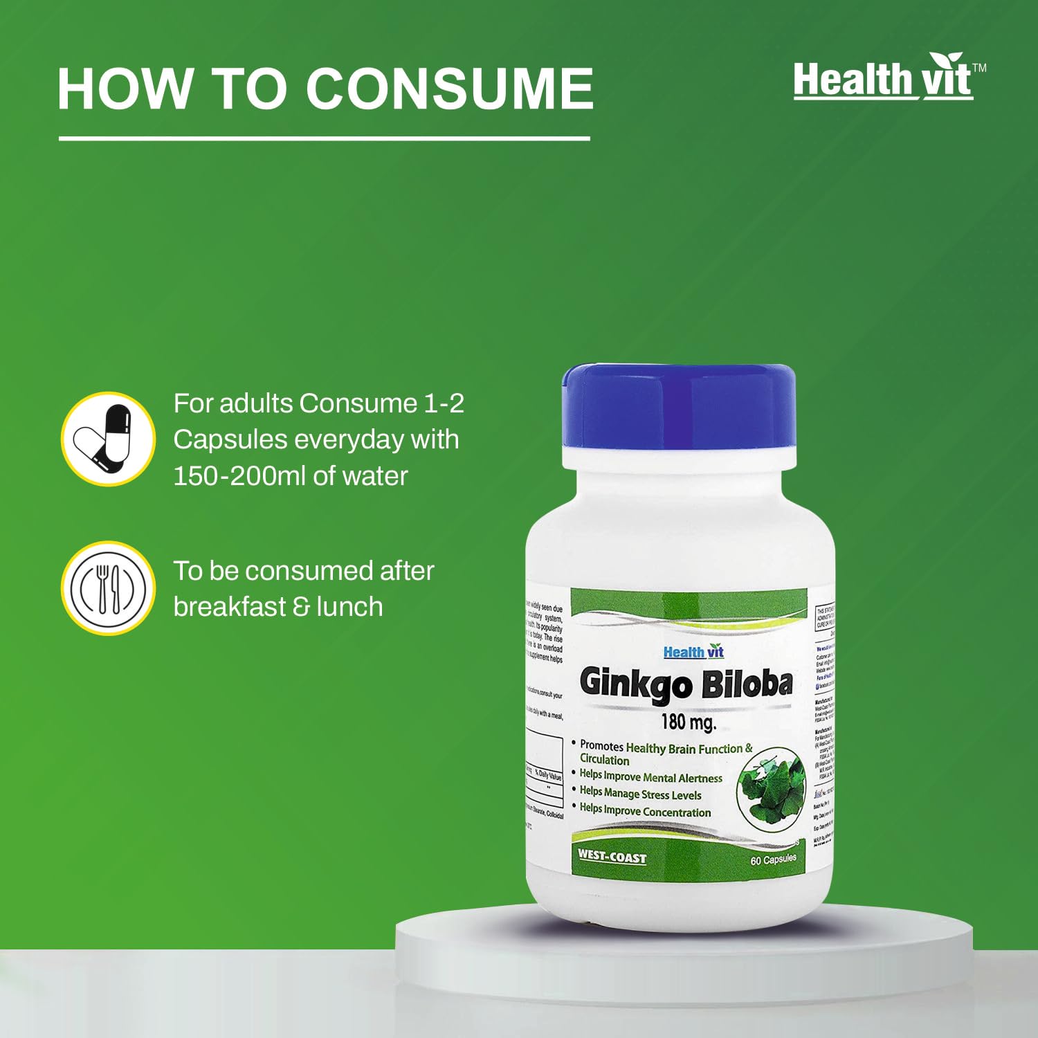 Healthvit Ginkgo Biloba 180mg For Healthy Brain Function | Manage Stress Levels | Improve Mental Alertness | Improve Concentration - 60 Capsules - Image 7 thumbnail