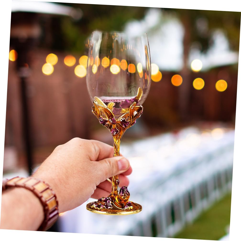 Copas de Vino Esmaltadas Doradas 2 Piezas Cristal Transparente Diseño de Flor Iris Cristalería para Hogar Boda y Bar Vasos Decorativos para Whisky y Celebraciones