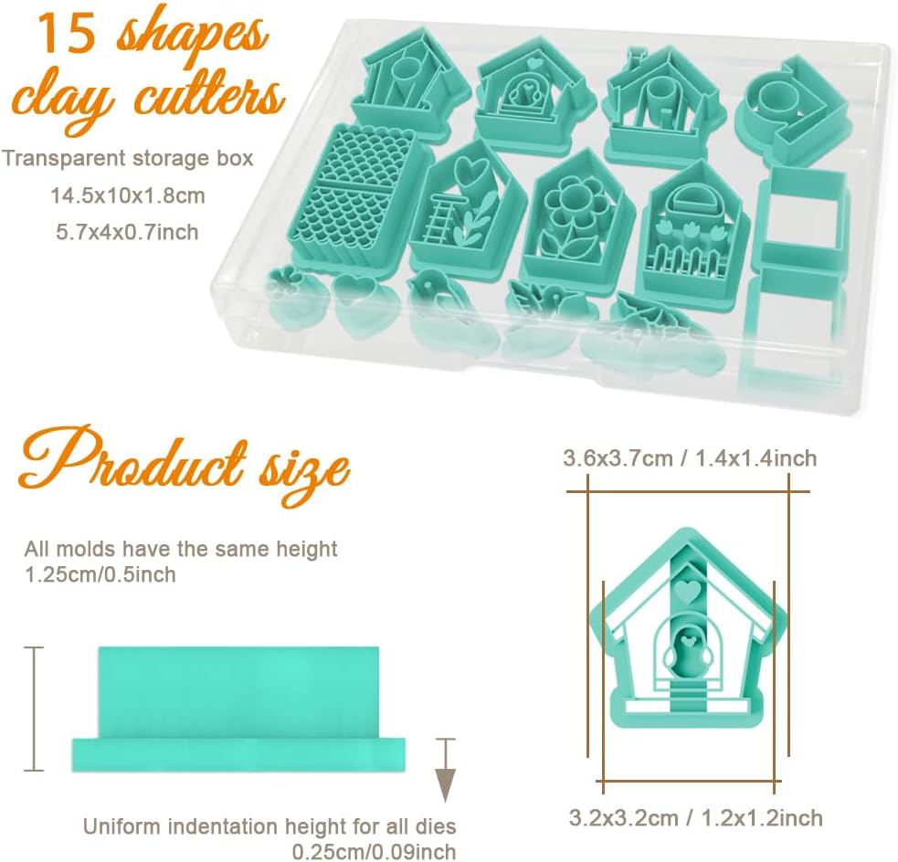 ORIGACH 15 Pcs Bird & Birdhouse Theme Polymer Clay Cutters Set image 2