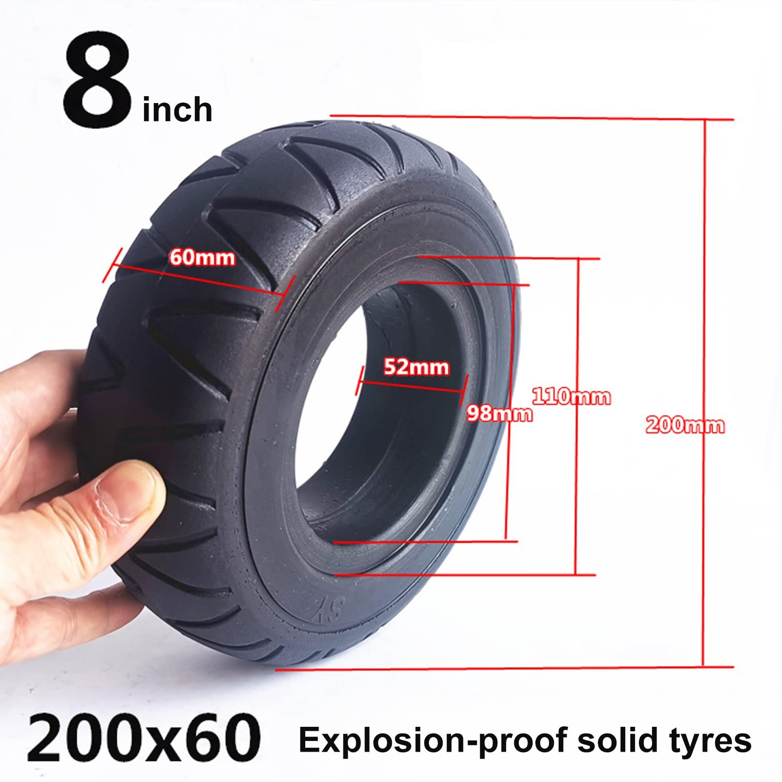 200X60 Ersatz-Hinterräder für Rollstühle, Zubehör für Hinterräder von Elektrorollstühlen, Vollgummireifen aus PU, luftundurchlässig, Lager: 19 mm, 1 Paar