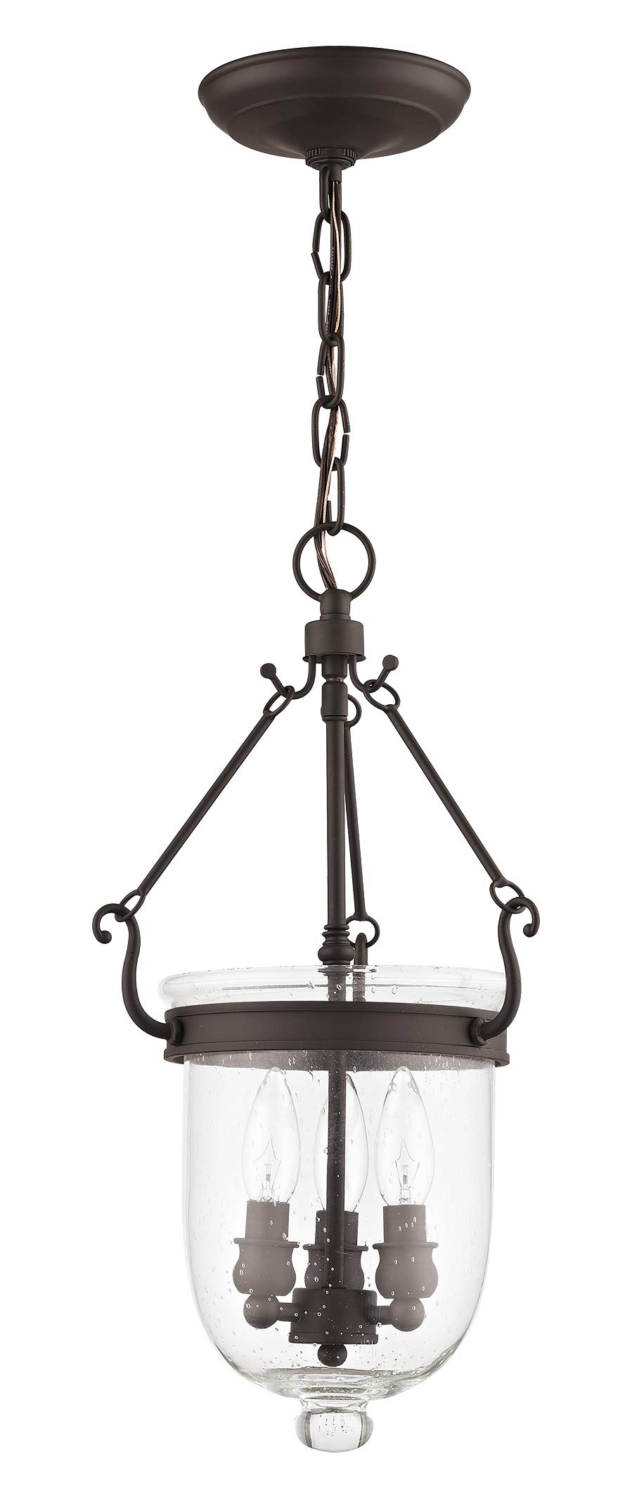 Livex Lighting 5083-07 Jefferson 3 Light Bronze Bell Jar Hanging Lantern with Seeded Glass