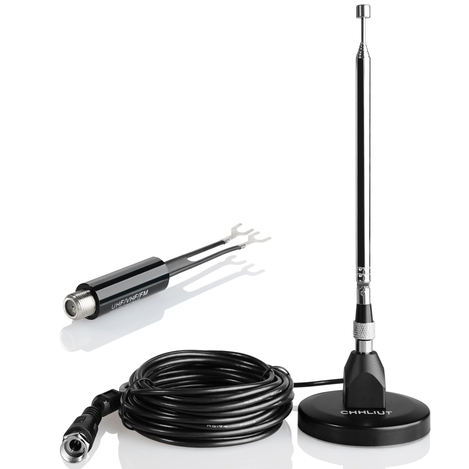 CHHLIUT FM Antenna for Stereo Receiver – Magnetic Base, 16ft Coaxial Cable, Retractable, Perfect FM Reception for Home Theater System