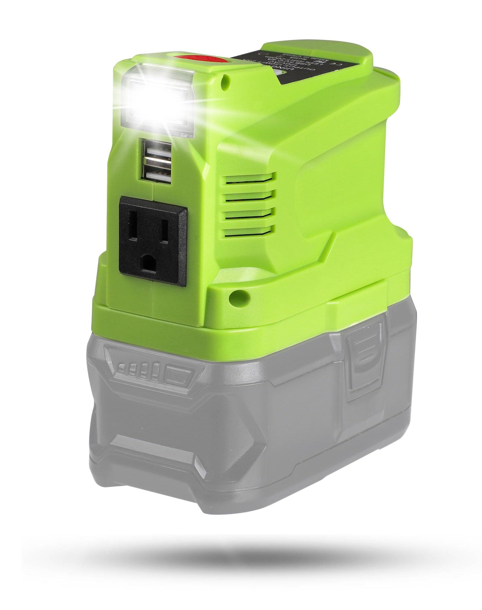 Portable Power Inverter Generator 150 Watt for Ryobi 18V Battery - Invert DC 18V to AC 110~120V Outlet with Dual USB 5V 2.4A Ports & LED Light - Modified Sine Wave Mobile Power Supply