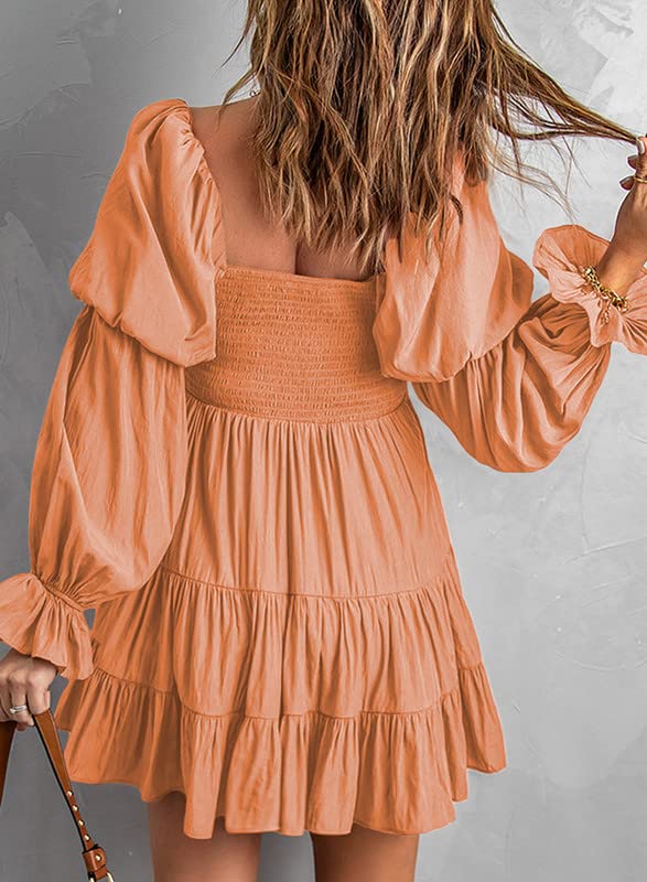 Image of Dokotoo Womens 2025 Spring Summer Dresses Elegant Off The Shoulder V Neck Long Sleeve Ruffle Flowy Mini Short Skater Dresses