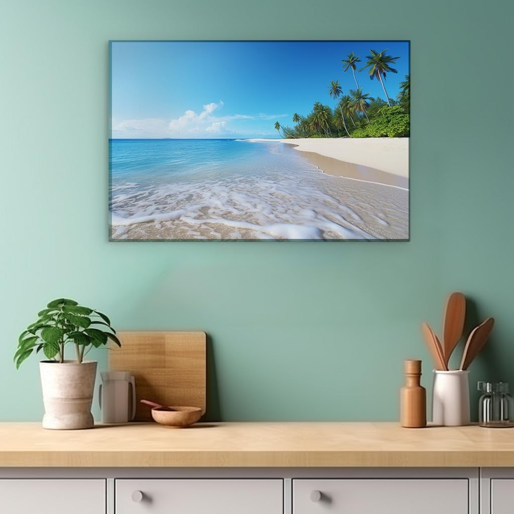 Canvas for Living room. Escape to Tranquility: Discover the Serene Beauty of Pristine Beaches and Crystal Blue Waters, 27 x 18 inch Canvas Wall Art - Contemporary Masterpieces - Modern Home Decor