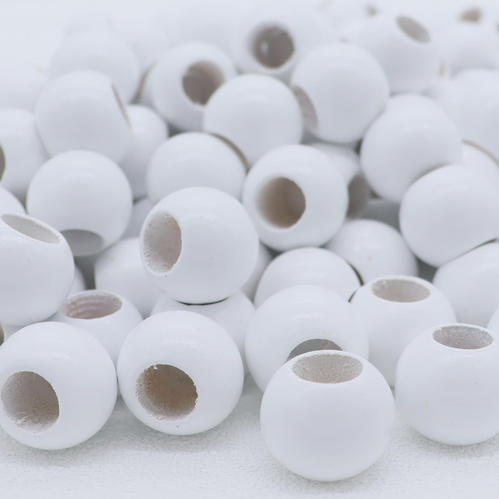 Photo 1 of 155pcs 20MM Large White Wooden Beads for Craft Making(Hole10mm)