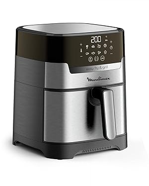 Moulinex Easy Fry & Grill 4.2L EZ505D Freidora de Aire Sin Aceite 2 en 1 para Freír o a la Parrilla, Pantalla Digital Táctil, 8 Programas para Comidas Sanas, App 125 recetas, Acero, Hasta 6 personas
