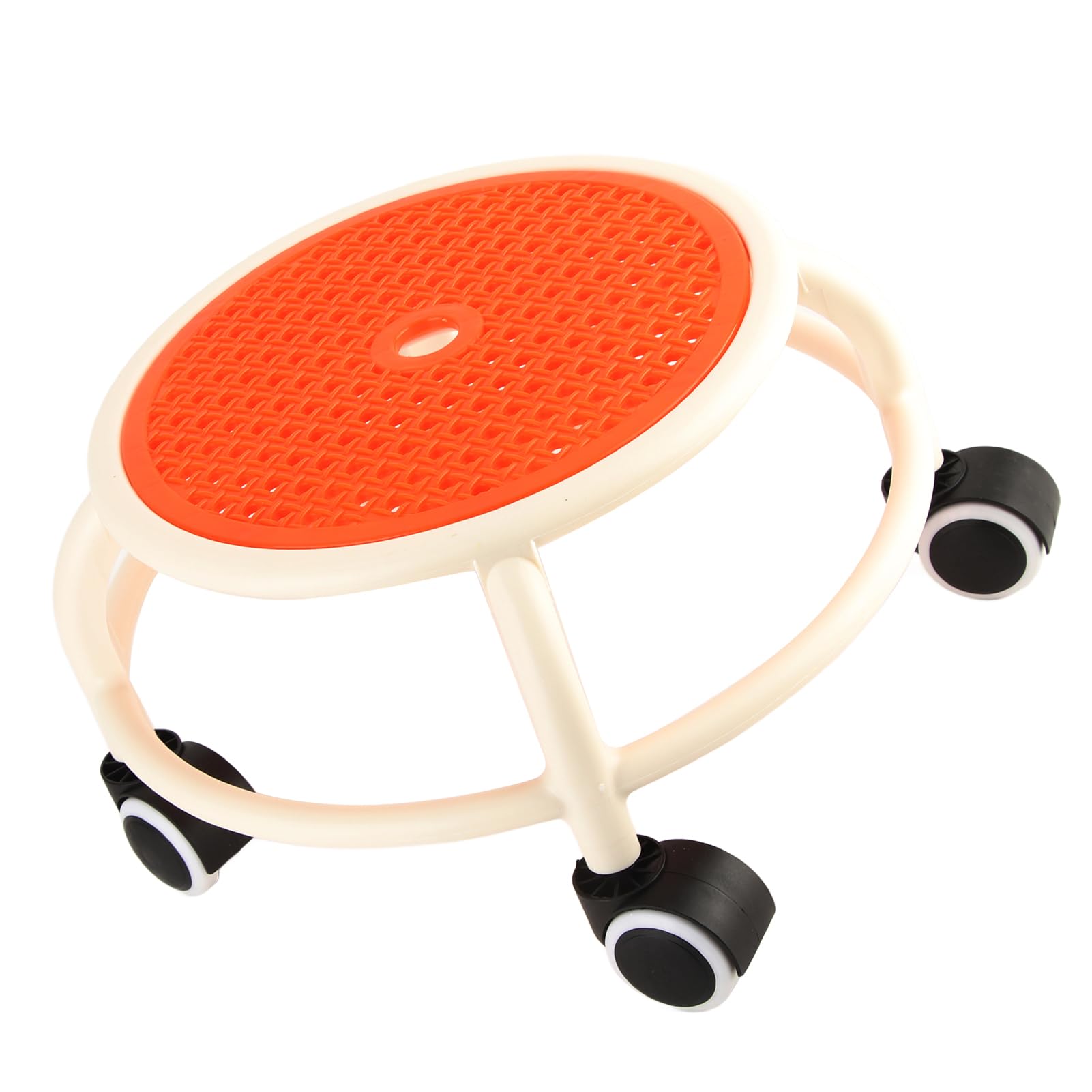 Qcwwy Drehhocker, Stilvoller, Runder, Niedriger Rollhocker für zu Hause, Atmungsaktives Design, Hohe Tragfähigkeit, Kunststoff (ORANGE)