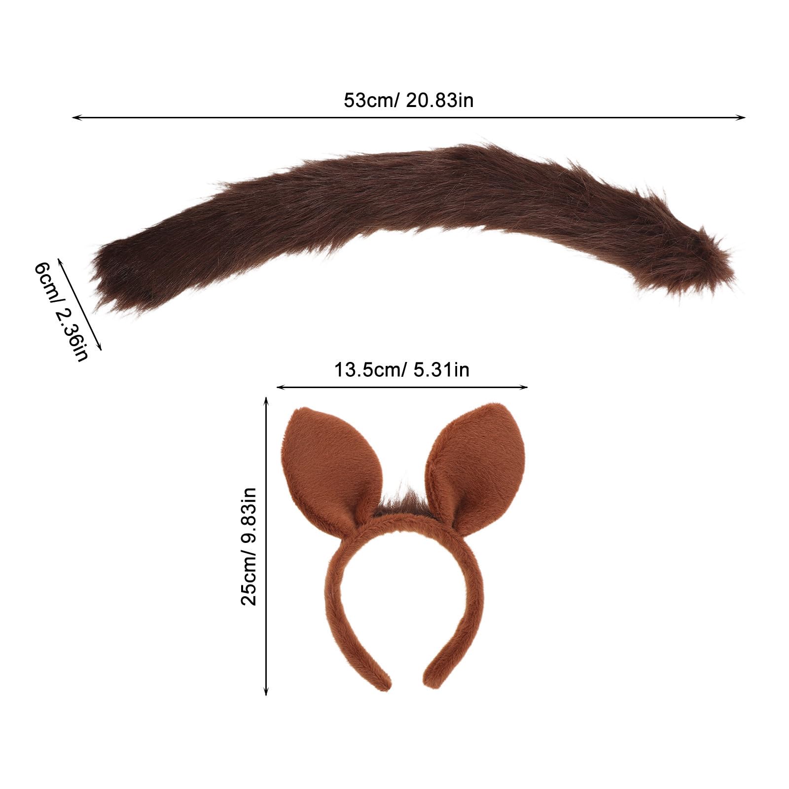 Healvian 4 Juegos Diadema Orejas de Caballo de Felpa Marrón para Cosplay y Festivales, Diseño Realista y Cola Ajustable para Máxima Comodidad en Adultos