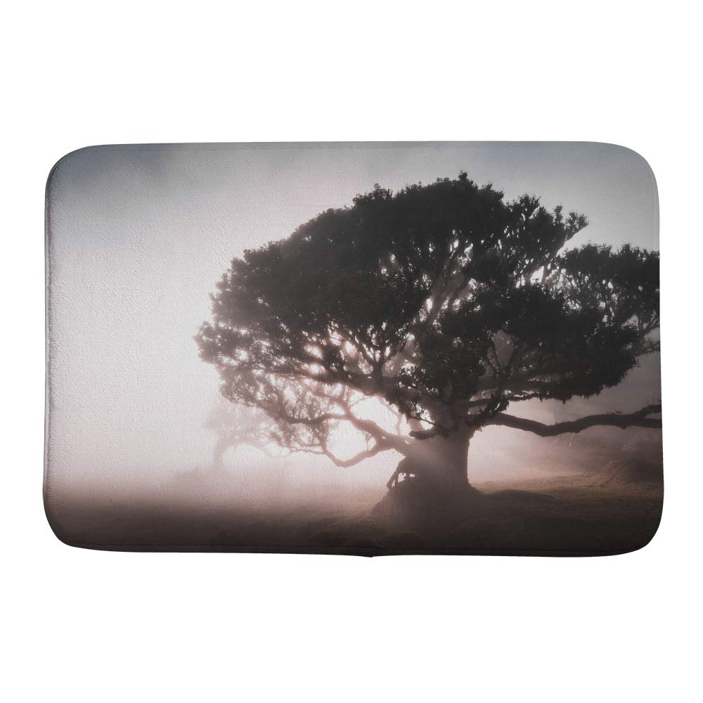 Tapis de bain antidérapant Ruchen en velours corail motif arbre