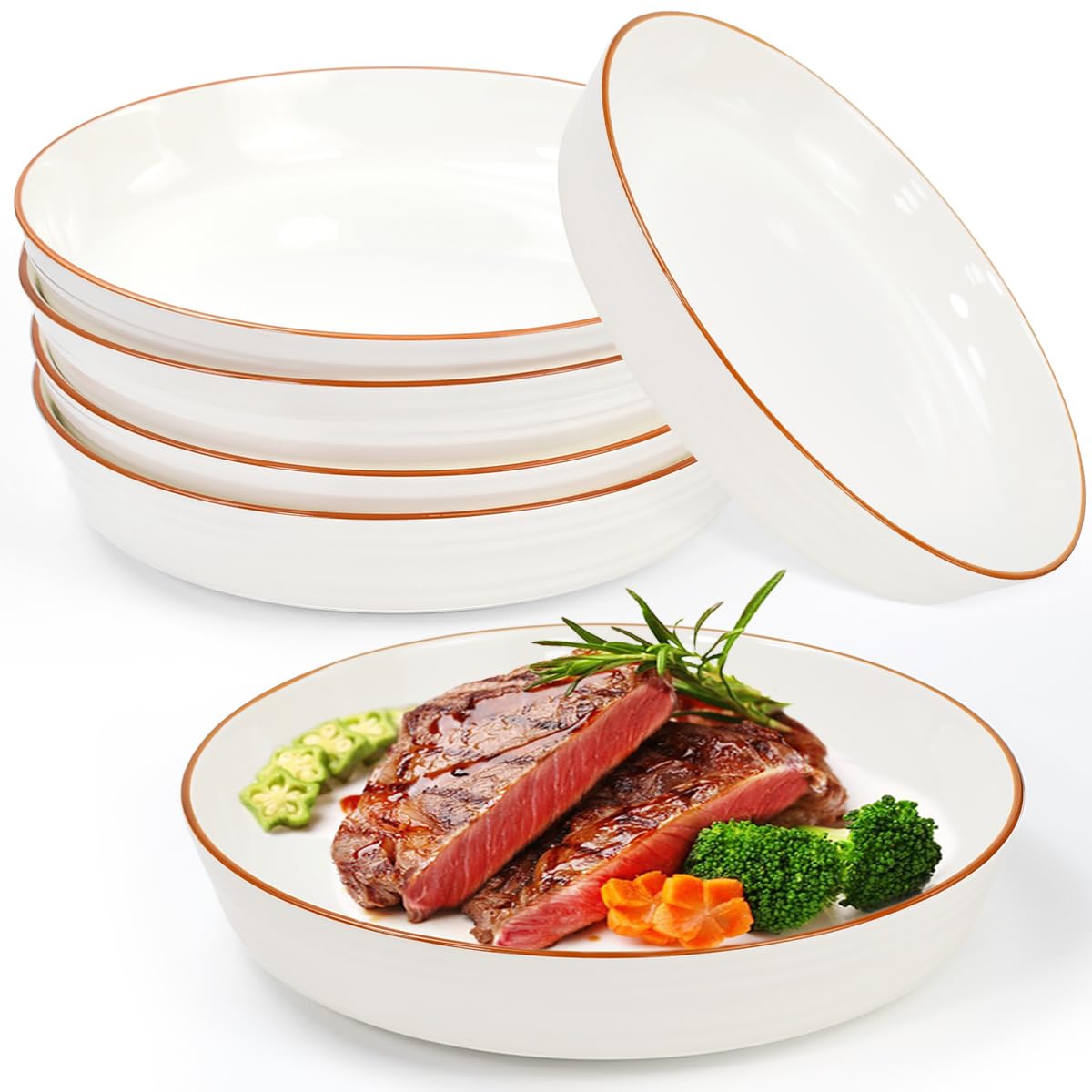 Assiettes À Petit-Déjeuner Assiettes Pour Enfants Avec Rebord Lavables Au Lave-Vaisselle Plates Service De Table Blanc Fabriquées En Porcelaine Pour Servir Plates 6 Personnes