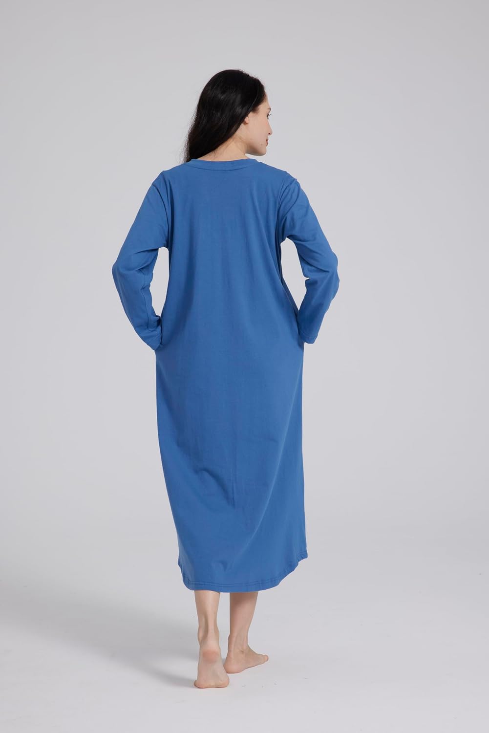 HiddenValor Womens Long Sleeve Nightgown V Neck Sleep Dress With Pockets