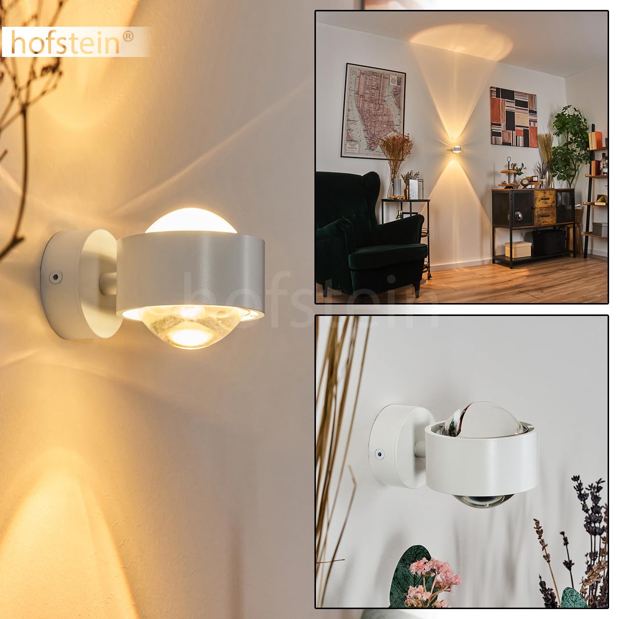 Wandleuchte Sapri, moderner Wandstrahler aus Metall/Glas in Weiß/Klar, Wandspot mit tollem Lichteffekt, Up&Down Leuchte, 1 x G9, ohne Leuchtmittel