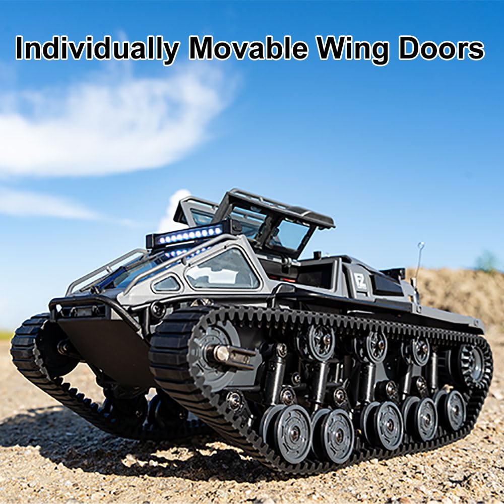Tanque de control remoto totalmente proporcional de 2.4 G – Rock Crawler RC Truck 4x4 todoterreno vehículo militar con 2 baterías, camión militar de deriva todo terreno con luces frías, gran 5