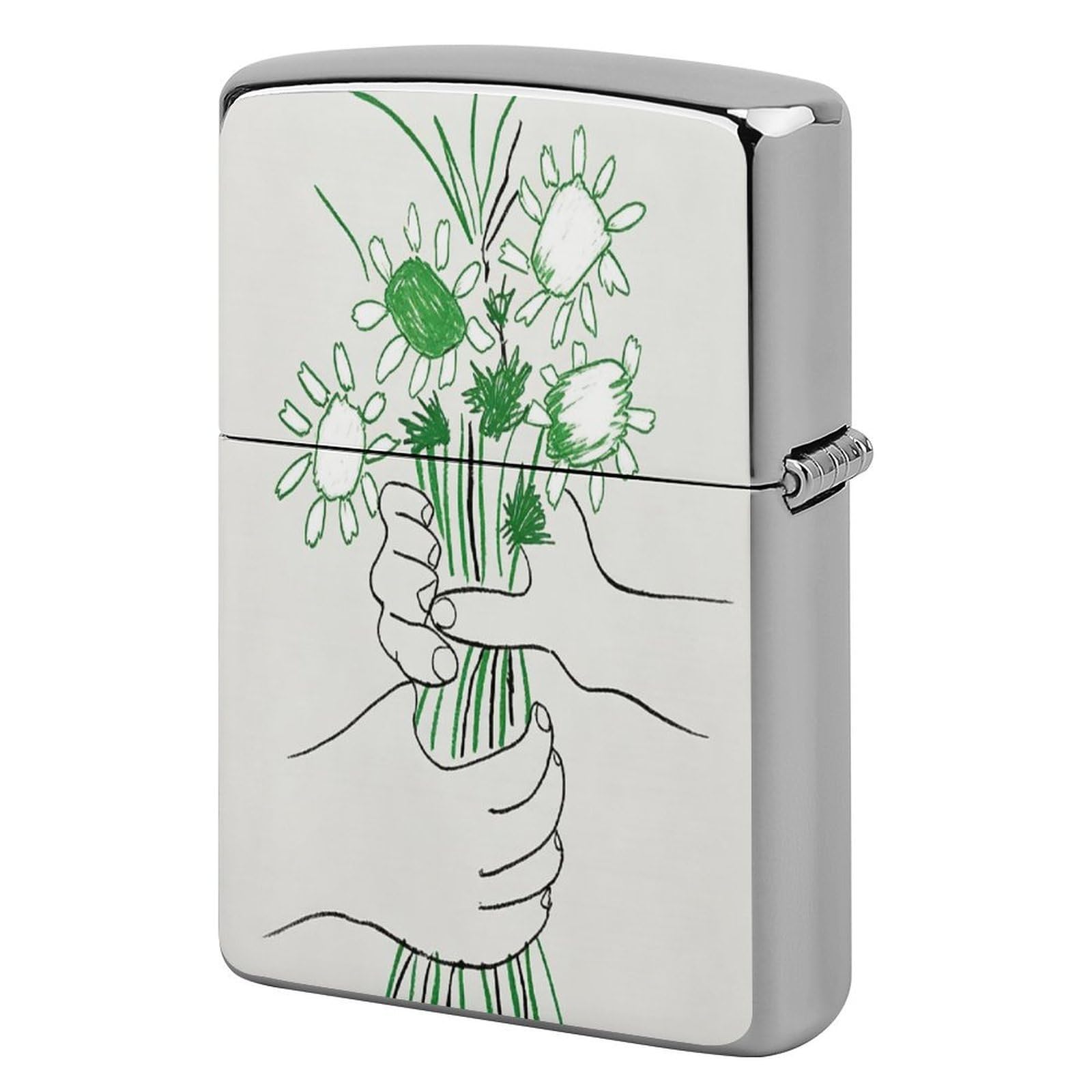 Btcowzrv Style White And Green Floral Metal Lighter Case Sleeve Cover Holder