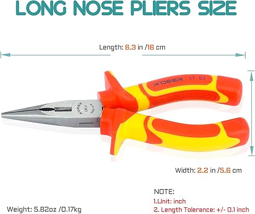 Miniatura 4 de 6 pulgadas aislado mango largo nariz electricista alicates R'deer VDE 1000v Cr-V herramienta de corte lateral de aguja de nivel industrial