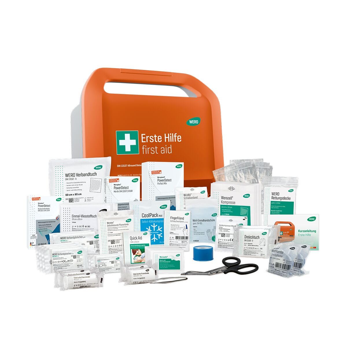 WERO Smart Case Erste-Hilfe-Koffer DIN 13157 erweitert, Allround | detektierbar, kompakt & robust, Farbleitsystem, staub- & spritzwassergeschützt, mit Wandhalterung