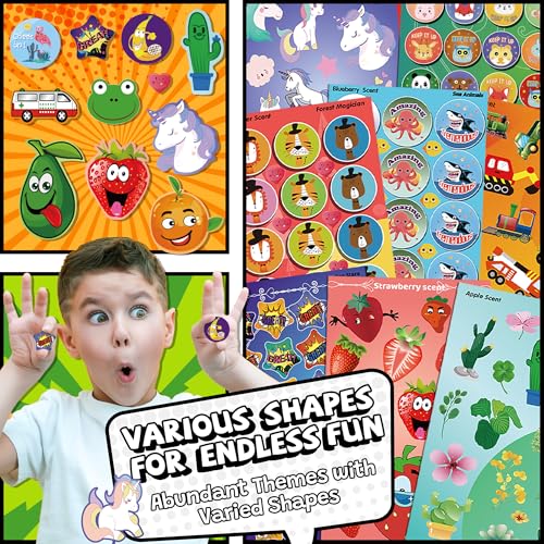 HORIECHALY Scratch and Sniff Stickers, Smelly Stickers for Kids 68 Sheets 17 Scents, 1000+ Cute Scented Pattern of Food Fruit Flower, Classroom Reward for Teachers, Holiday Gift for Little One.