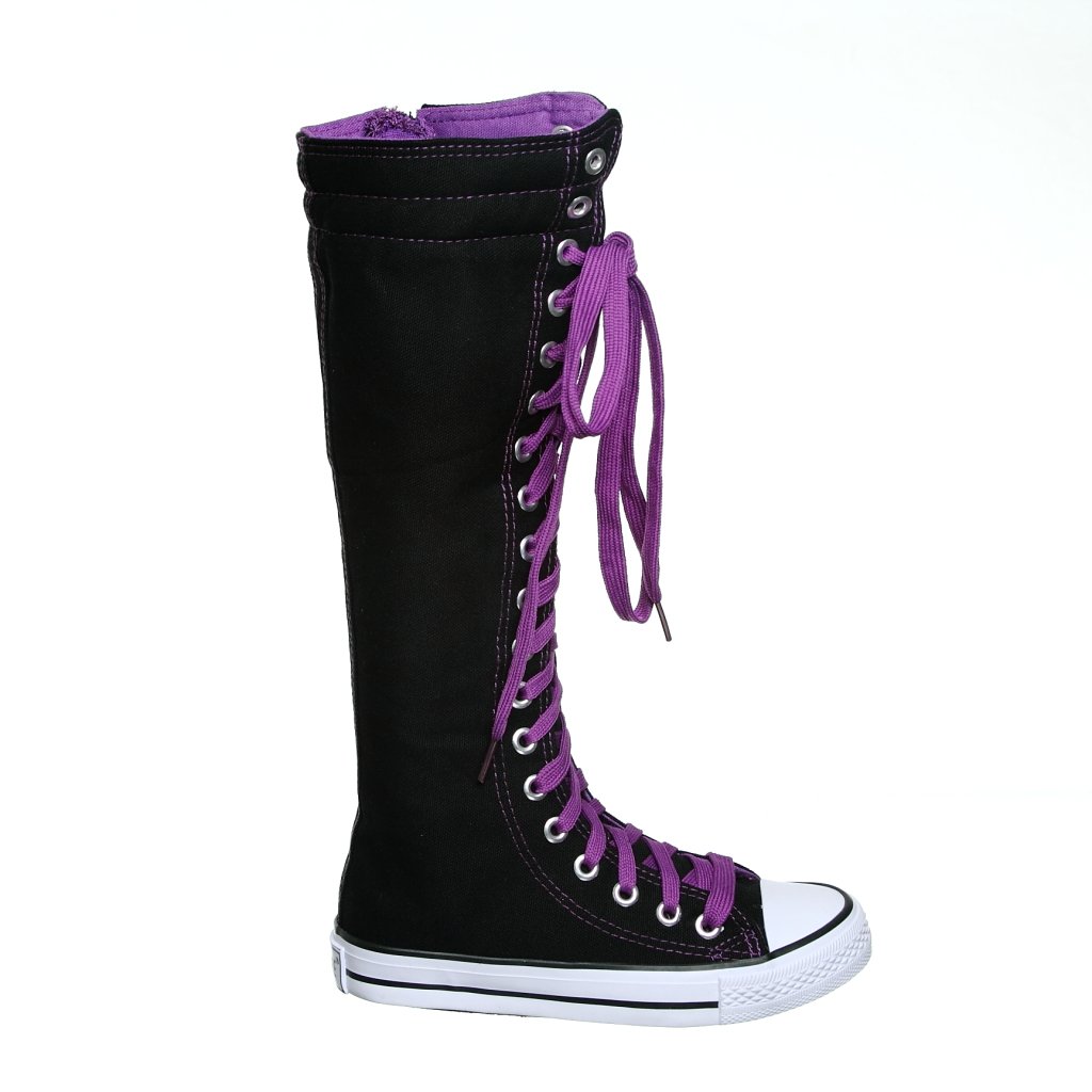 Canvas Sneakers Ladies Flat Tall Punk Womens Skate Shoes Lace up Knee High Boots