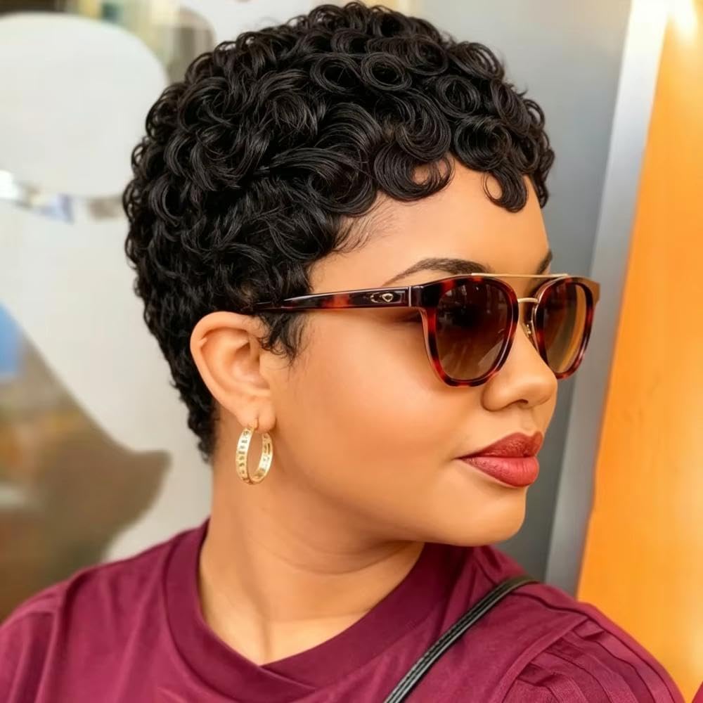 Haarpflege 6-Zoll-Kurzwellen-Echthaarperücke Vollständig Maschinell Hergestellt Für Frauen(Black)