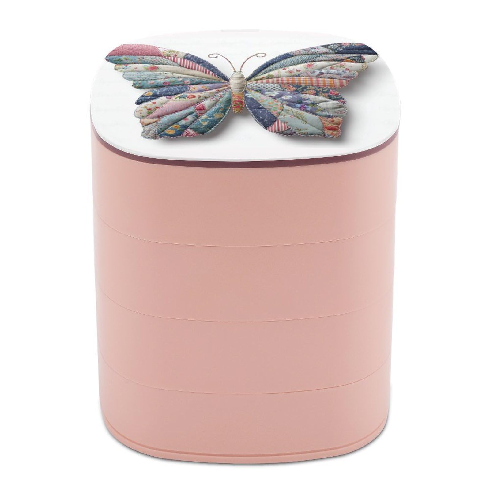 Jubonexis Patchwork Butterfly Fabric Vintage Cottagecore Jewelry Boxes for Women, Earring Holder Organizer Rotating Jewelry Organizer for Necklaces Bracelets Ring