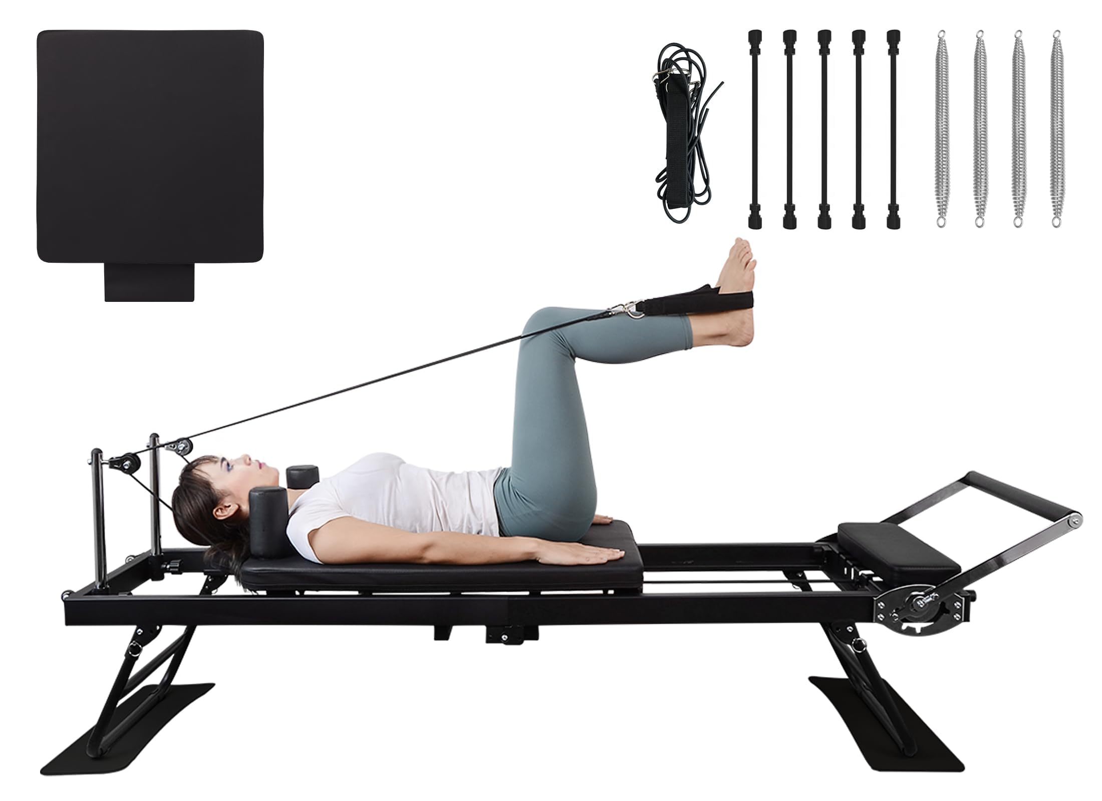 Pilates Reformer Ultra MAX-80101, Foldable Pilates Reformer Machine with a Extra Set of Drawstring, for Fome and Gym Workout- Cardio Fitness Rebounder - Springs and Jump Board Up to 400 LBS