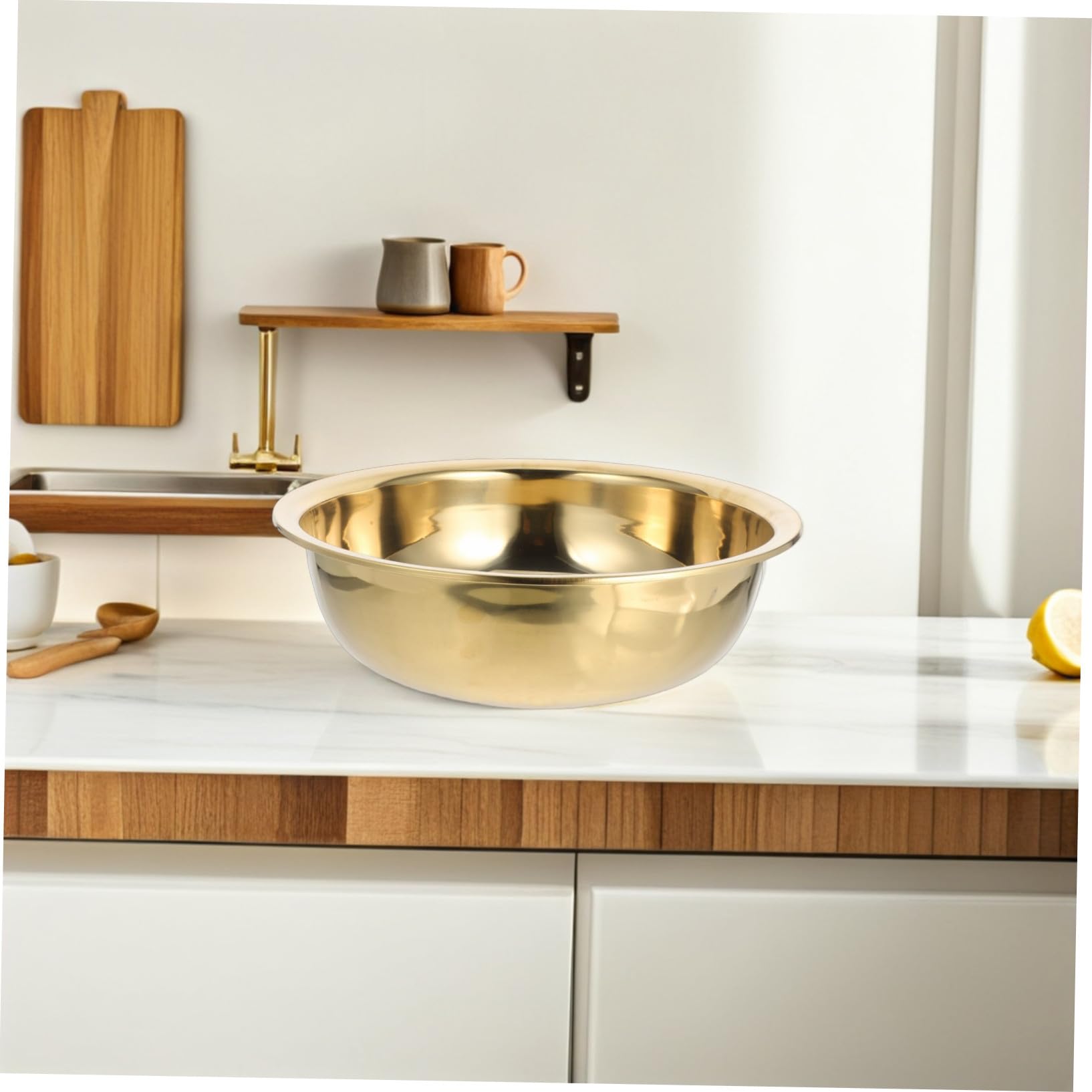 Ciieeo Multifunktionales Edelstahl-waschbecken, Rührschüssel, Gemüsewaschbecken, Badezimmer-gesichtswaschbecken, Tragbares Fußbad für Den Heimgebrauch, 15 Zoll, Gold