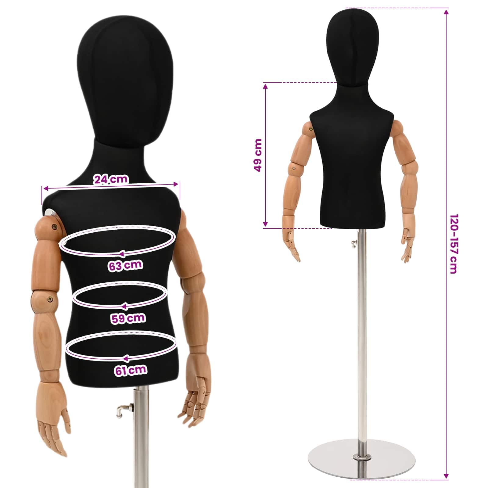 vidaXL Verstellbares 120-157 cm Mannequin mit Basis Unisex PP Schwarz