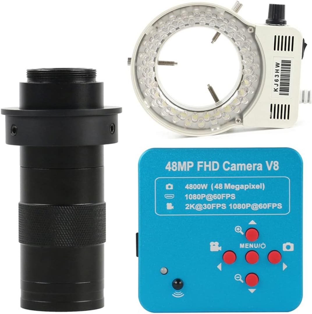 ZTBH Microscope Accessories Kit 2K 48MP USB Industrial Electronic Digital Biological Stereo Microscope Camera Microscope Slides(C 130x Lens with led)