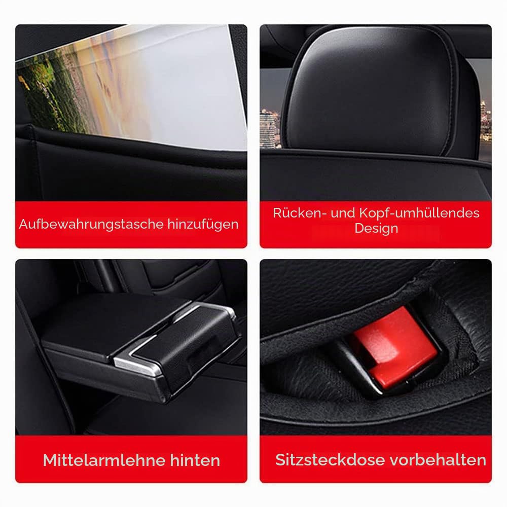 Auto Sitzbezüge für Mercedes-Benz GLC 220 d 4MATIC 2022 5-Sitze PU Leder Vorne und Hinten Autositzbezüge Zubehör,Black-Standard_Set