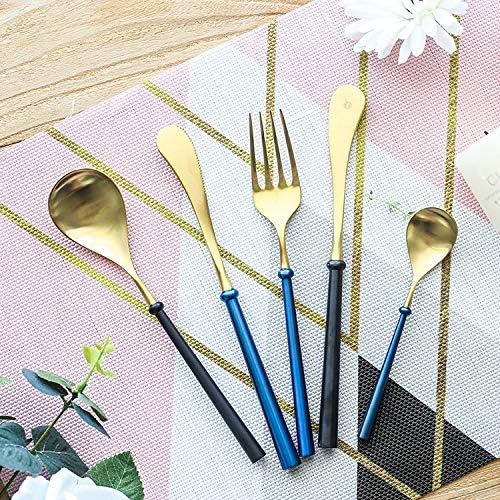 Silverware Flatware Cutlery Set, 4/16/24/32/40/48 Pieces 304 Stainless Steel Main Dinner Knives, Forks, Spoons, Blue And Gold Tea Spoons, Various Matching Hotel Restauran,Blue Gold-40 Pieces for 10