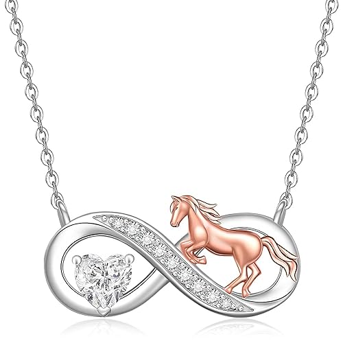 Horse Necklace for Women Sterling Silver Infinity Heart Horse Necklaces Charm Pendant for Christmas Mothers Day Gifts Jewelry - Rose