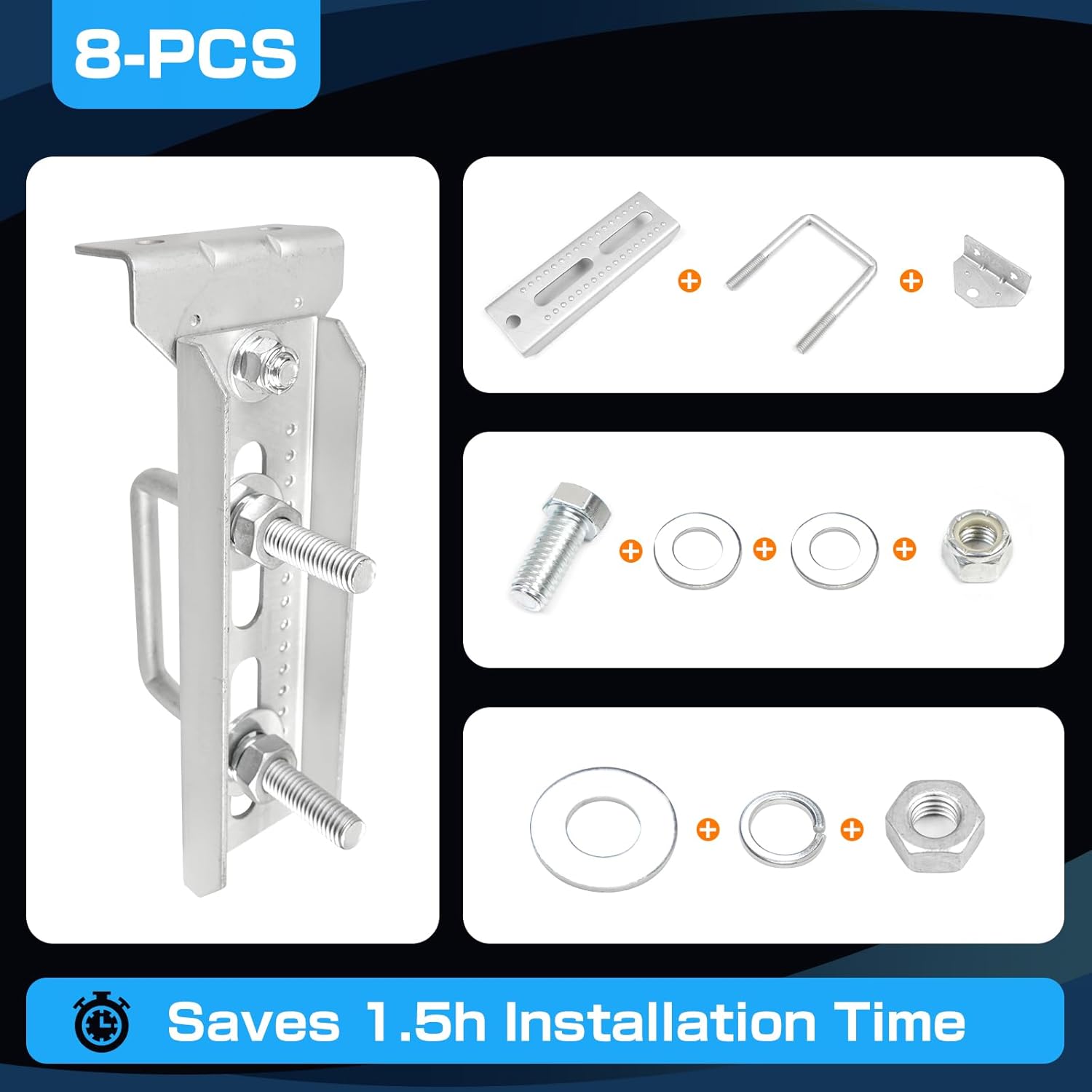8" Boat Trailer Bunk 8 PCS Brackets Swivel Top Bunk Bracket Kit for 1.5"x3", 2"x3", & 3"x3" Heavy Duty Boat Trailer Crossmember Parts