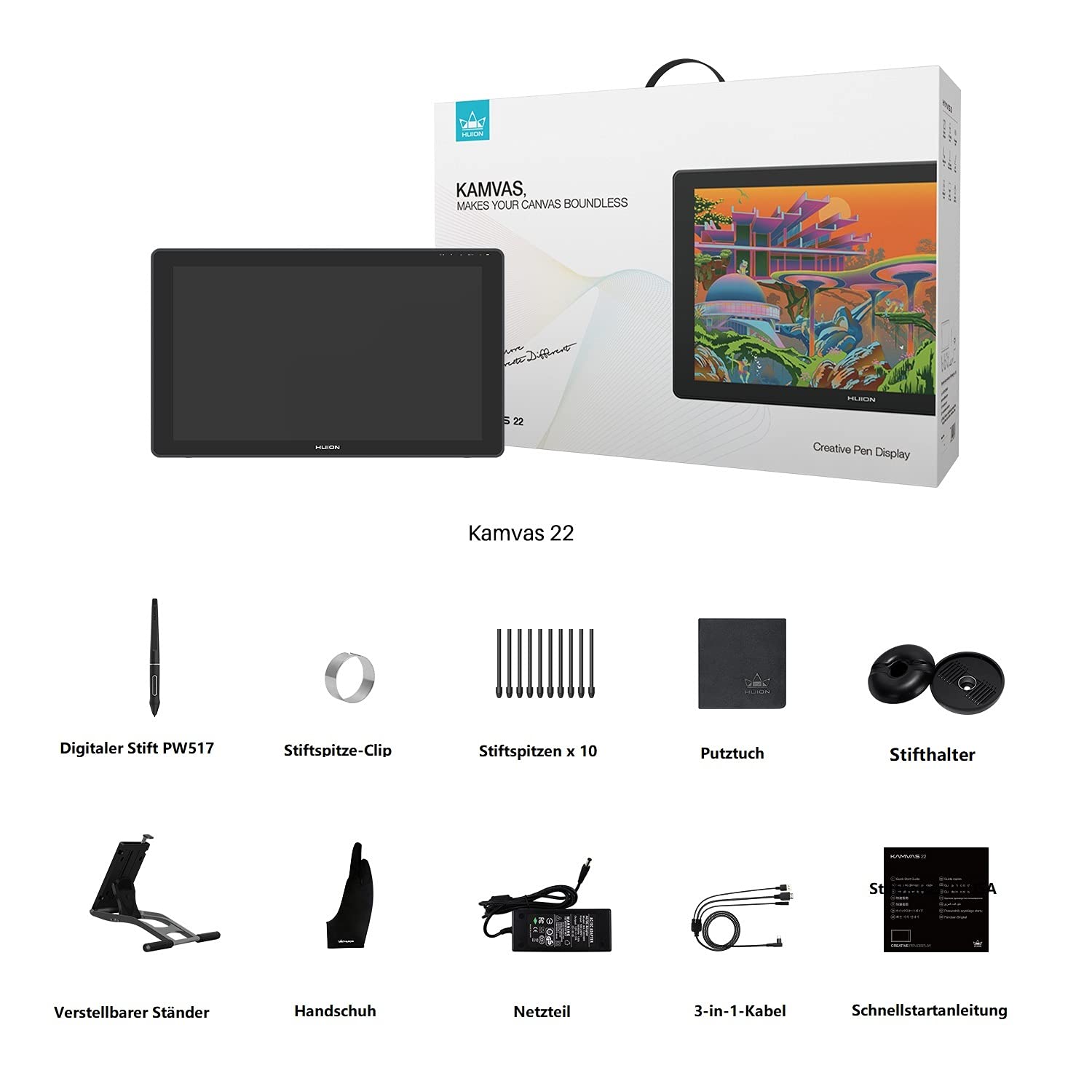 HUION Kamvas 22 21,5 Zoll Grafiktablett mit Display, 120% sRGB-Farbumfang, blendfreier Mattfilm, kann über EIN voll ausgestattetes USB-C-zu-USB-C-Kabel mit dem Android-Telefon verbunden Werden