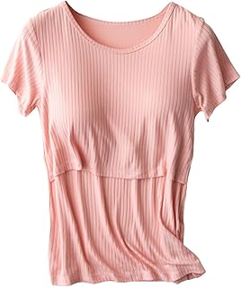 Camiseta de maternidad de manga corta con botones laterales, cuello redondo, color liso, para lactancia, suéteres de maternidad para otoño