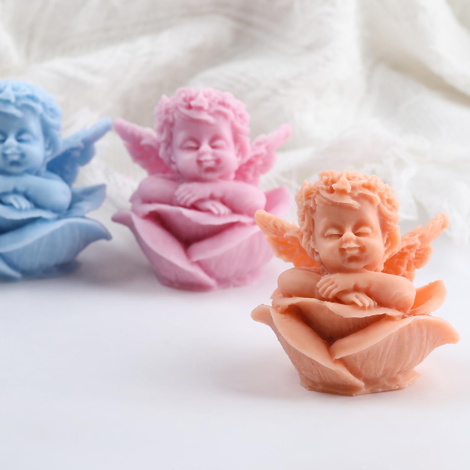XIAOSHUI Angel Candle Silicone Moulds Rose Flower Angel Resin Casting Mould for DIY Candle Making Home Decoration Aromatherapy Candles Wax Plaster Polymer Clay Craft - Image 3