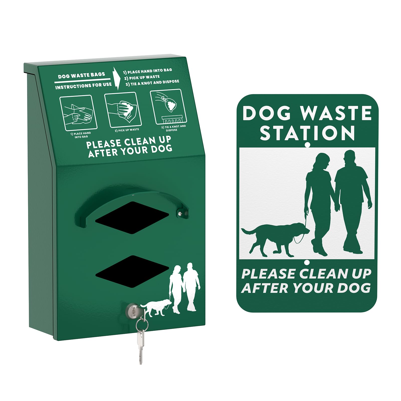 Aluminum Outdoor Dog Bag Dispenser with Pick Up After Your Dog Sign - Wall Mounted Poop Bag Dispenser for Pet Waste -Included Lock and Mounting Hardware