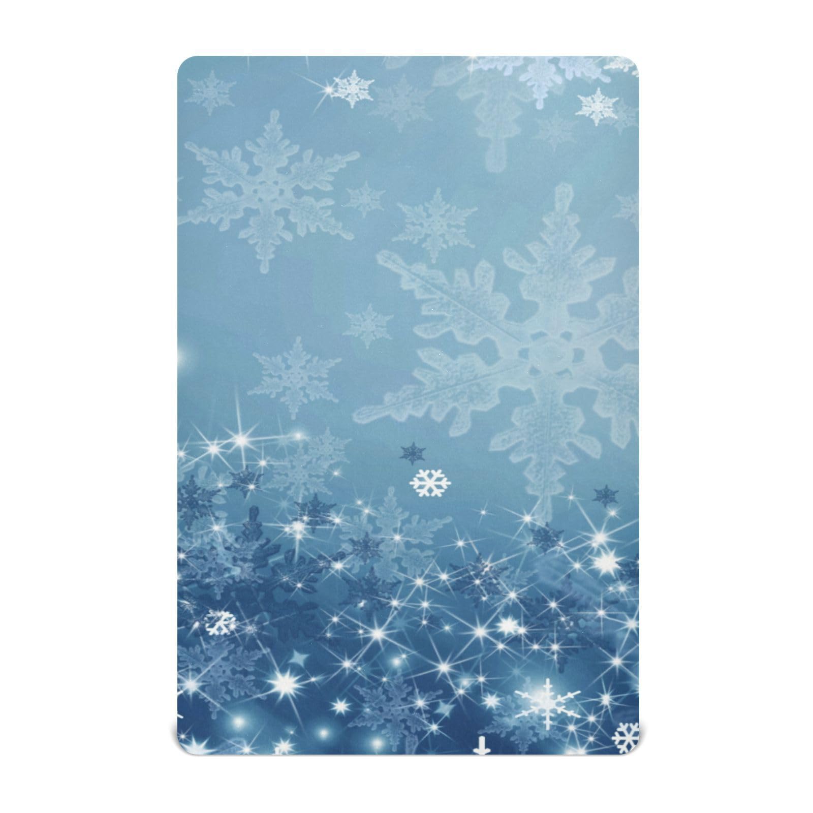 Moudou Blue Christmas Snowflake Playard Sheet for Boy Girls, Soft Breathable Fitted Toddler Sheet for Standard Playard Bed Mattress, 39 x 27 x 5 Inch