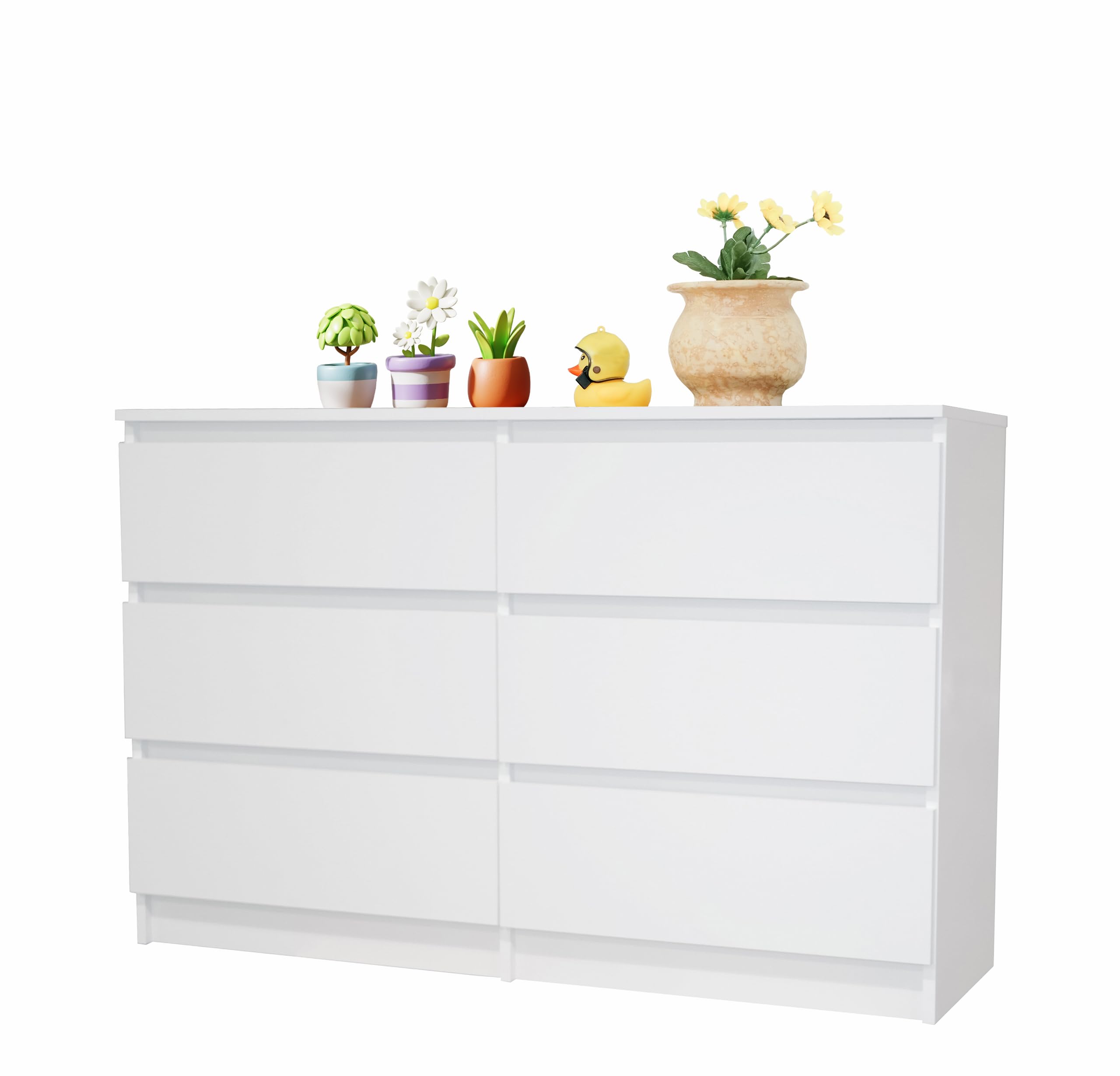 Home Collective Kommode weiß mit sechs Schubladen, Schlafzimmer Flur, Schrank, Sideboard, Highboard, Breite 120 cm Höhe 77cm Küche,