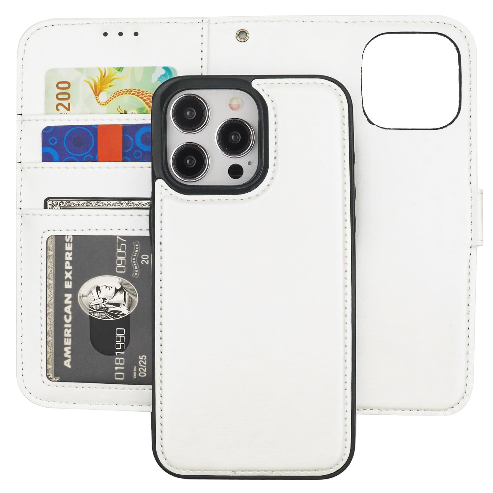 Bocasal Detachable Wallet Case for iPhone 15 Pro Max RFID Blocking Card Slots Holder Premium PU Leather Magnetic Kickstand Shockproof Wrist Strap