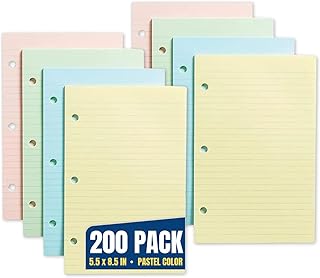 1InTheOffice 5.5 x 8.5 Paper, Pastel, College Ruled Mini Binder Paper, Loose Leaf Paper, Assorted Color, 200 Pack