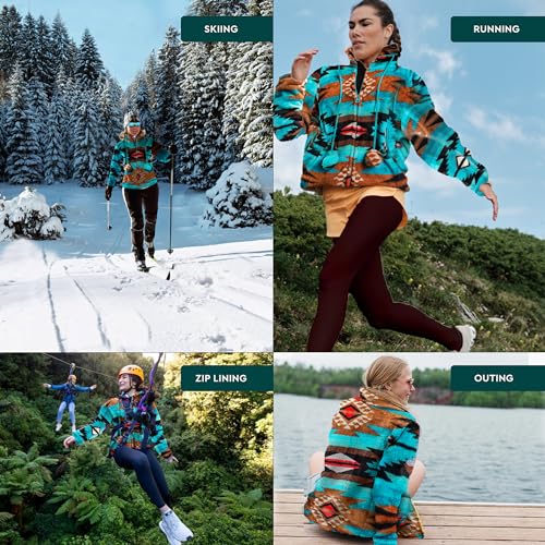 TrailCrest Ultra Soft Women’s Full Zip Jacket, Plush Fleece with Velvety Silk Feel, Aztec/Ikat Fun and Trendy Prints 9 Colors3