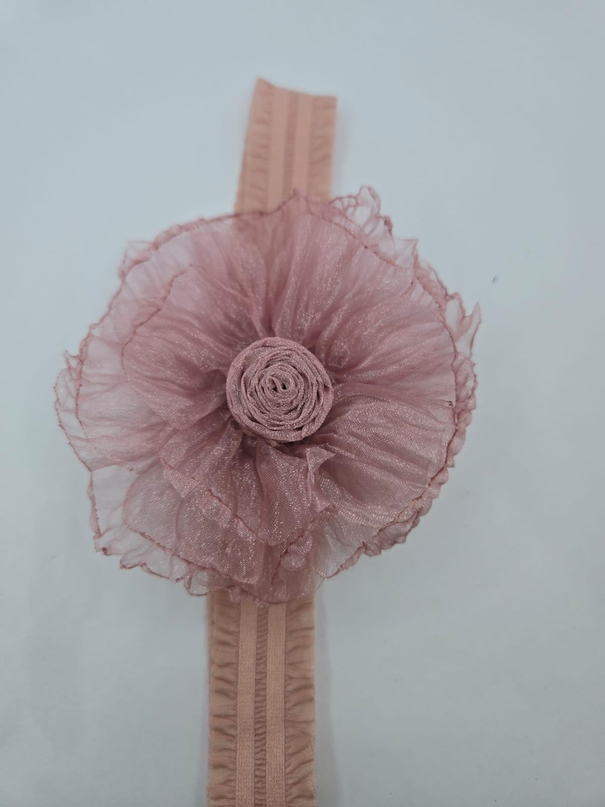 Baby Girl Brown Floral Elastic Headband with Tulle Rose | Stretchy Elastic Band, Tulle Flower Detail, Infant Hair Accessory, Soft on Scalp, Photo Shoot Ready-image-30
