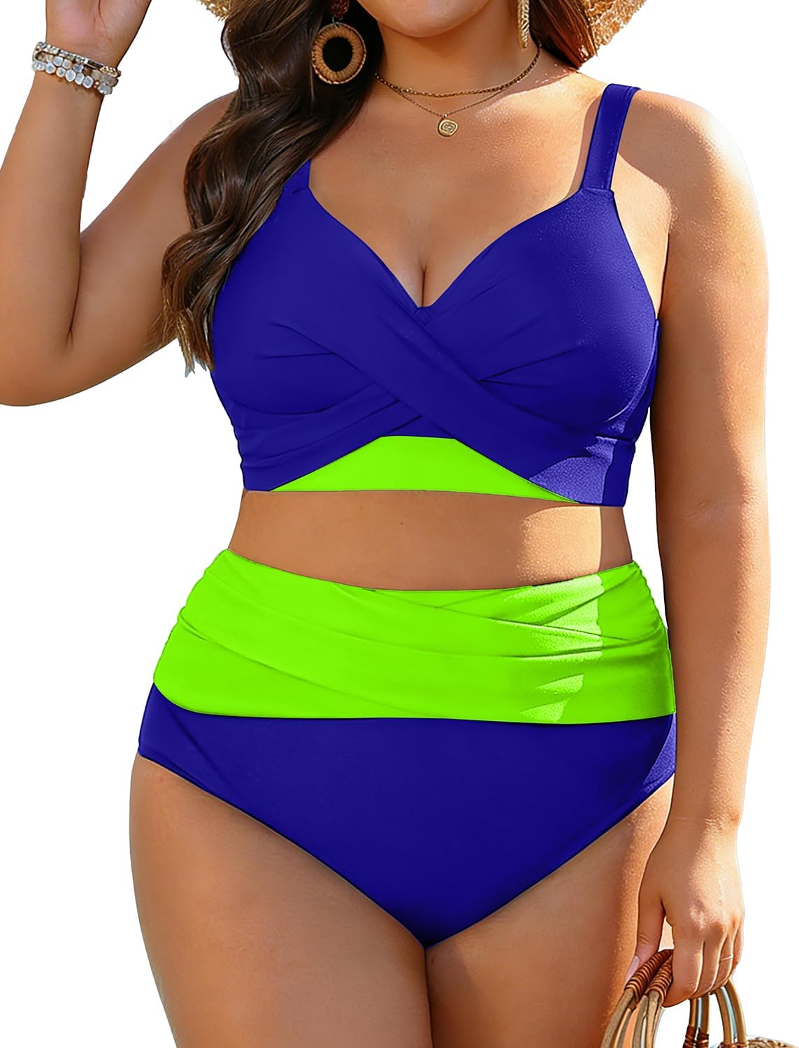 Women's Plus Size High Waisted Bikini - Two Piece Swimsuit Tummy Control Bathing Suit 2025 Twist Swimwear