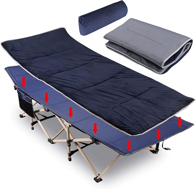 Folding Camping Bed for adults, with Soft Comfortable Mattress and Pillow, Extra Wide Heavy Duty Camp Bed Portable, Strong Sleeping Cot Outdoor