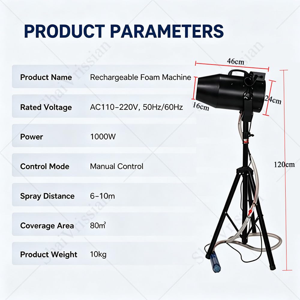 1000w Macchina Produzione Schiuma,Cannone Schiuma Party,Distanza 6-8m,Angolo Regolabile,Area 80㎡,Anti-Ostruzione,per Giardino,Piscina,Compleanni,Eventi All'aperto