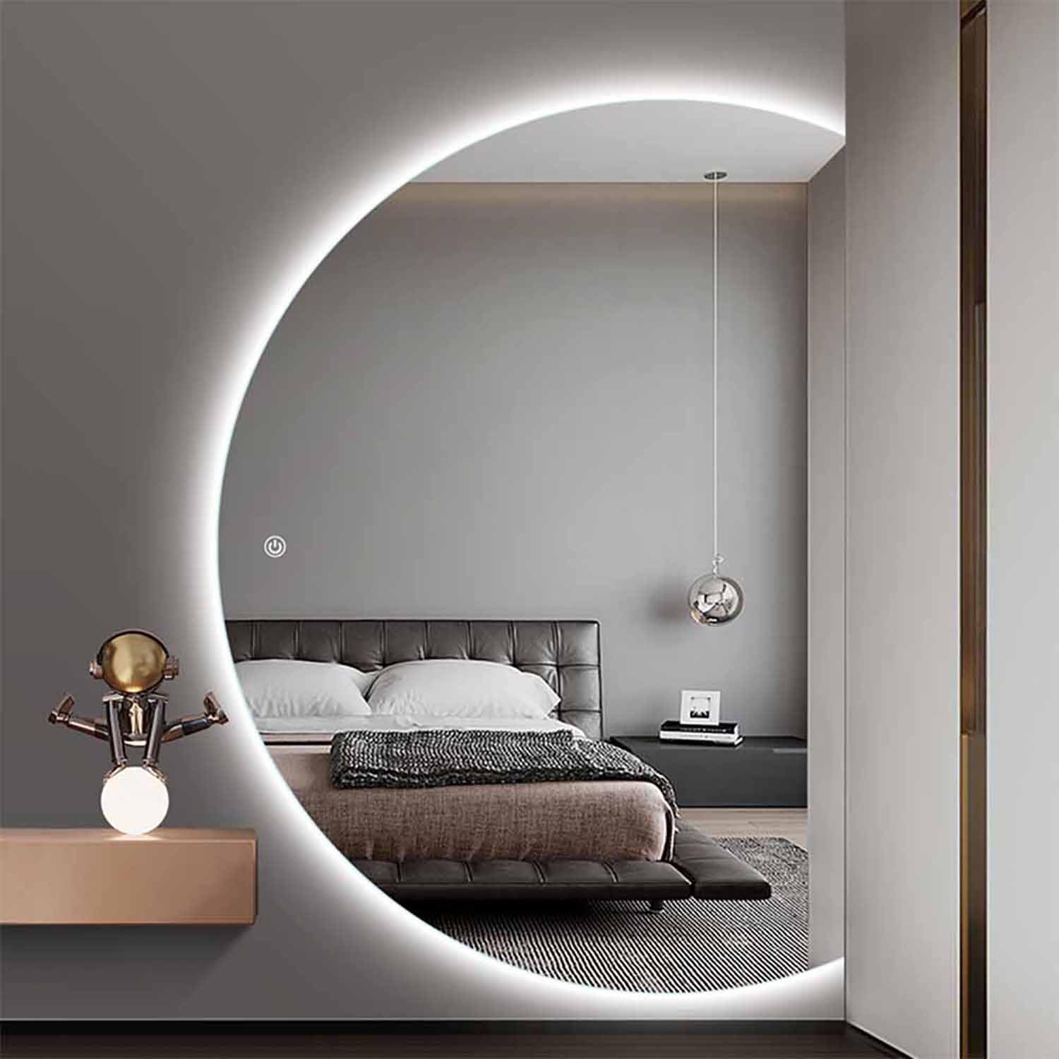 Dimmerabile Specchio da Bagno con Illuminazione, Anti-Appannamento, 130cm Semicerchio senza Cornice Specchio Cosmetico a Parete, Retroilluminato Specchio a Figura Intera for Decorazioni(Cut