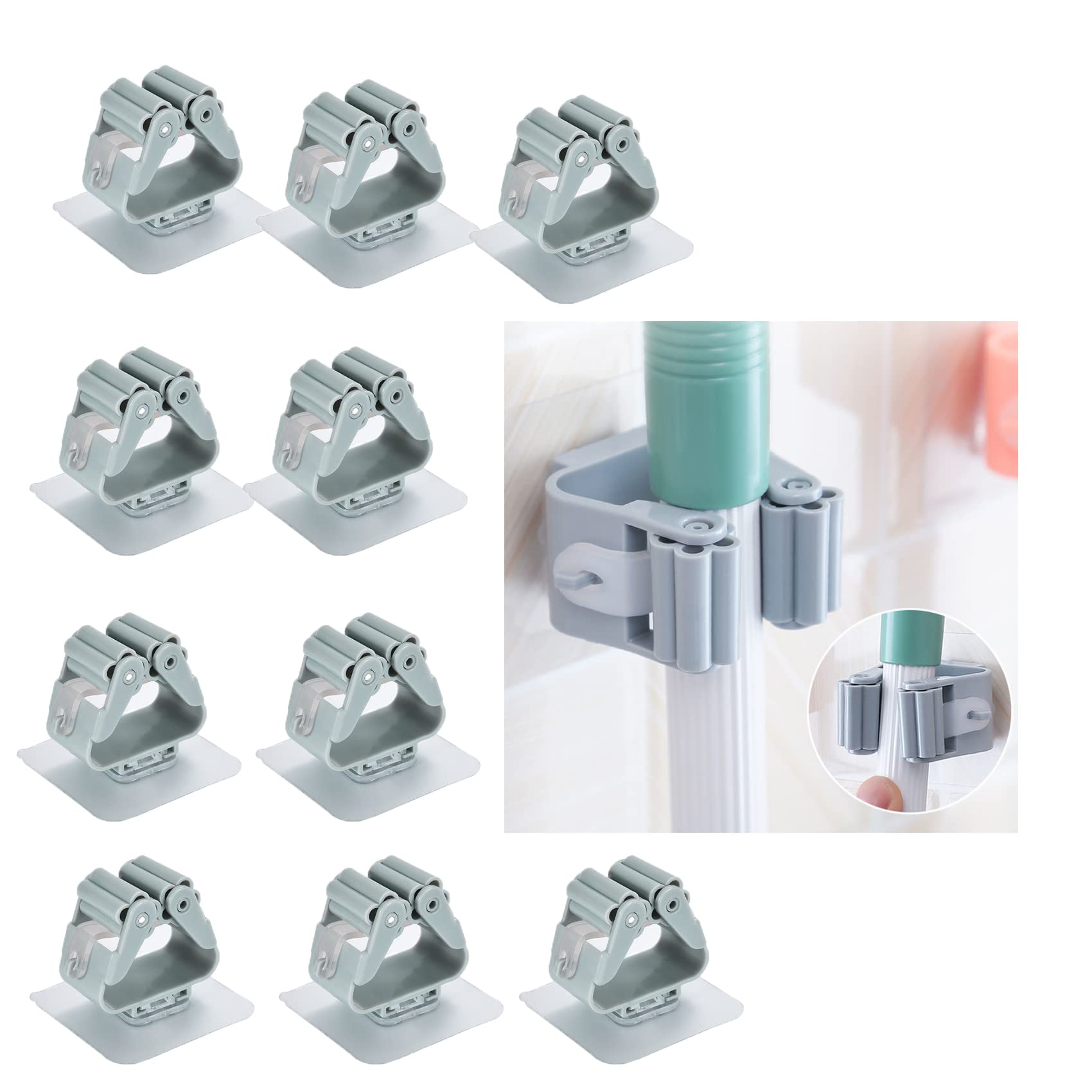 Photo 1 of 10 Packs Broom Holder Wall Mount and Garden Tool Organizer, Closet Storage, Kitchen Rack, Home Organization and Garage Organizer for Rake or Mop Handles Up to 1.25-Inches (10 Pack, Grey) 10 Pack Grey