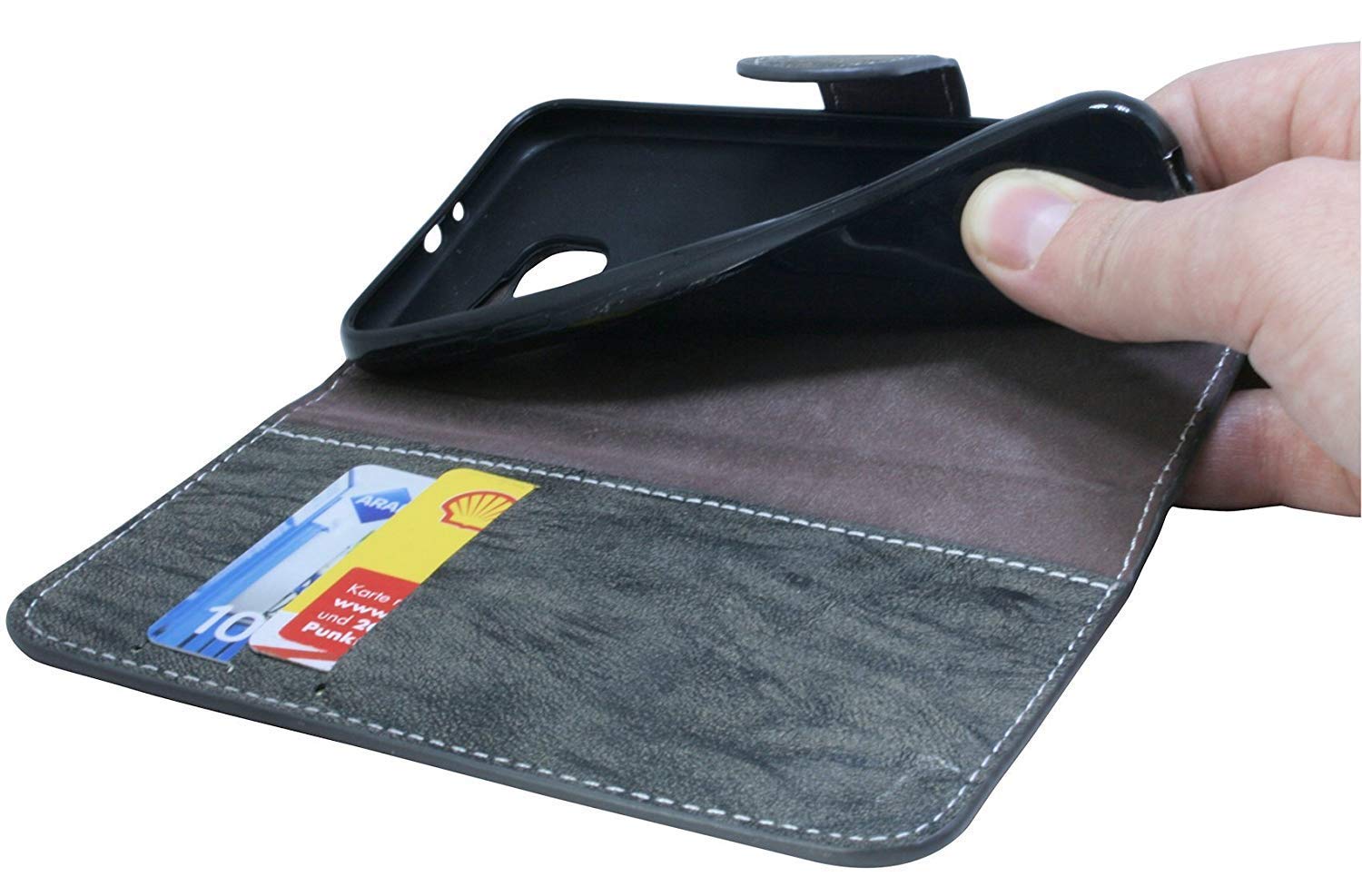 cofi1453 Elegante Buch-Tasche Hülle kompatibel mit Sony Xperia XA2 in Braun Leder Optik Wallet Book-Style Cover Schale